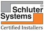 A logo for schluter systems that is certified.